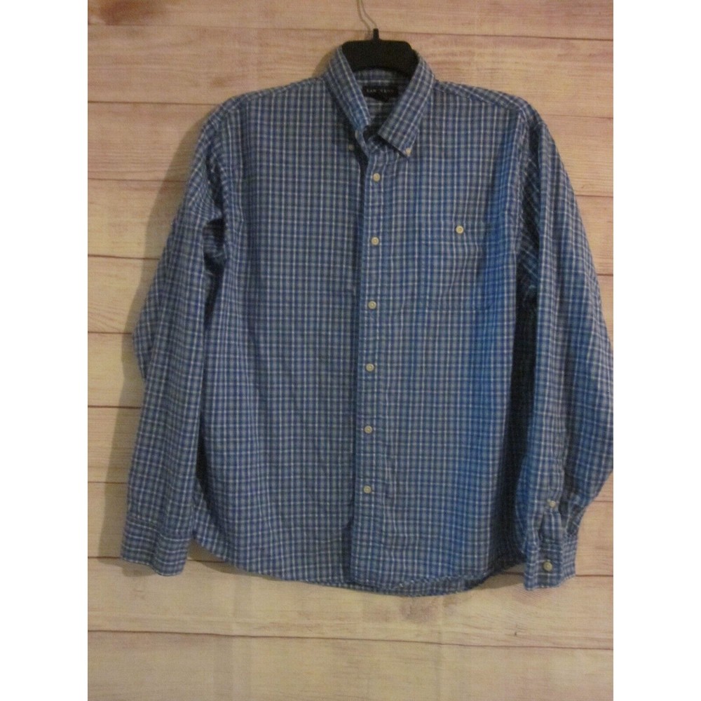 Lands End Men Shirt Button-Down Long Sleeve Plaid Blue Sz Large 16-16 1/2